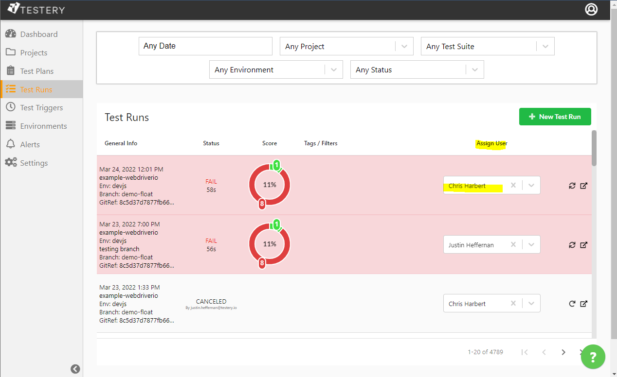 Assign Test Runs for Review